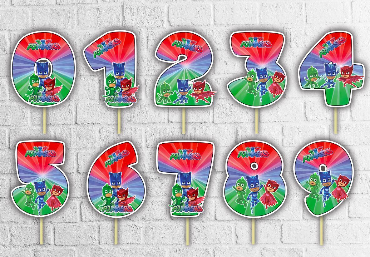 Топпер-цифра (від 0 до 10см цифра) вирубка "Герої в масках" (1шт)-