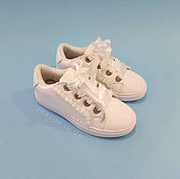 25, 26 размеры Білі кросівки з бантиком кеди з бантом лакові туфлі зі стрічками з супінатором на дівчинку