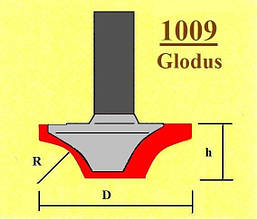 Фреза Глобус пазів фасонна по дереву. Серія 1009. D25 h16 d8 R8