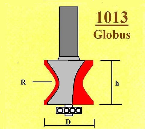 Фреза Глобус кромочна фігурна з нижнім підшипником. Серія 1013. D26 h30 R16 d8, фото 2