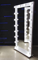 Гримерне дзеркало 180 х 80 з лампами на весь зріст на колесах (Дзеркало ростове підлогове з підсвічуванням)