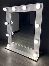 Гримерне дзеркало 70 х 80 з лампами з полицею (Міжане дзеркало візажиста з підсвіткою настільне)