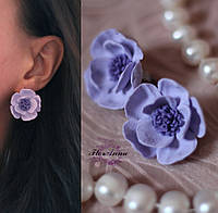 Фіолетові сережки з квітами ручної роботи "Лаванда"