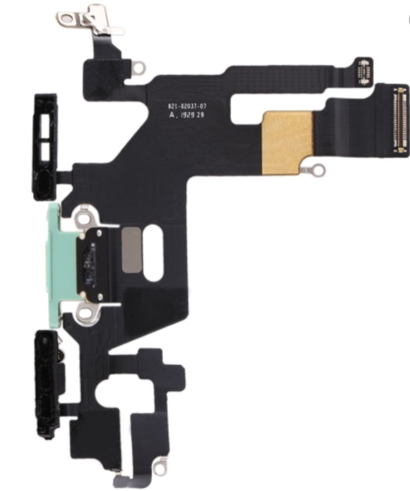 Шлейф для iPhone 11, з роз'ємом зарядки, з мікрофоном, зелений, оригінал