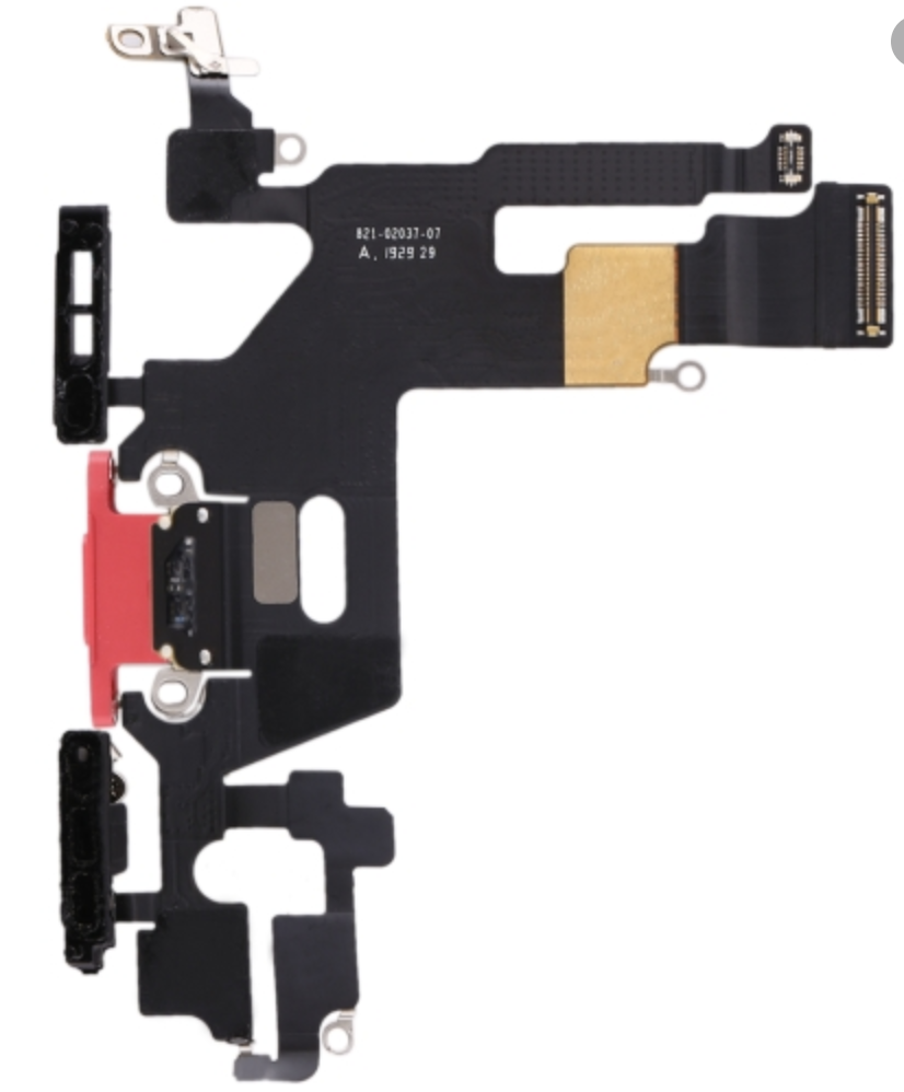 Шлейф для iPhone 11, з роз'ємом зарядки, з мікрофоном, червоний, оригінал