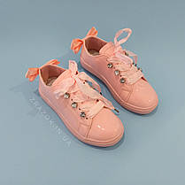Рожеві кросівки з бантиком кеди з бантом лакові туфлі зі стрічками з супінатором на дівчинку, фото 3
