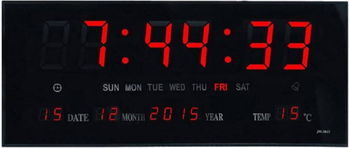 Настінний електронний годинник LED 3615 з календарем і термометром, фото 2