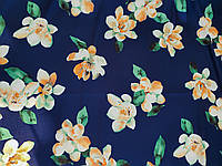 Ткань шелк Армани крупные цветы темно синий