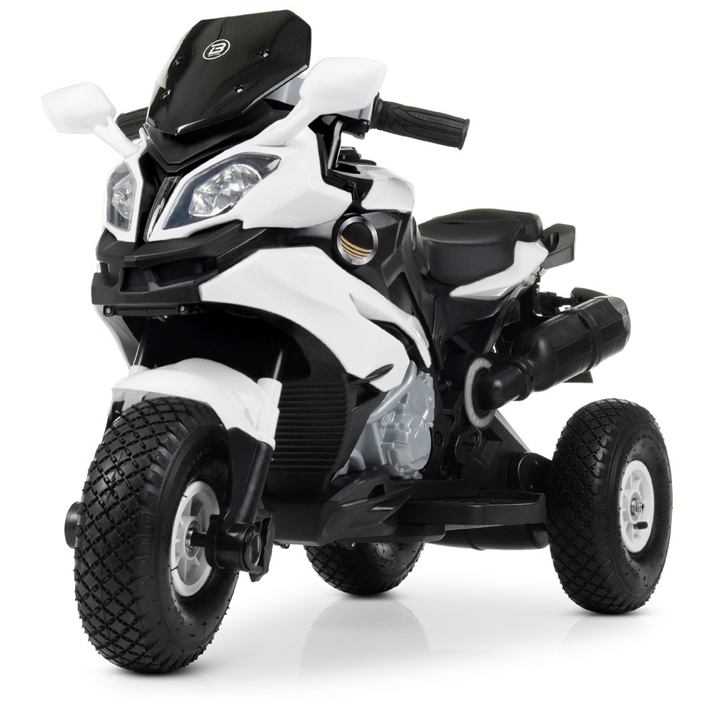 Дитячий електромобіль Мотоцикл M 4188 AL-1, гумові колеса, шкіряне сидіння, білий