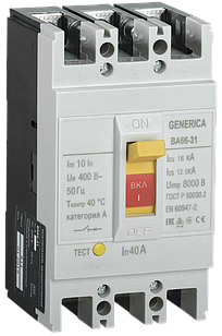 Автоматичний вимикач ВА66-31 3Р 40А 18 кА GENERICA
