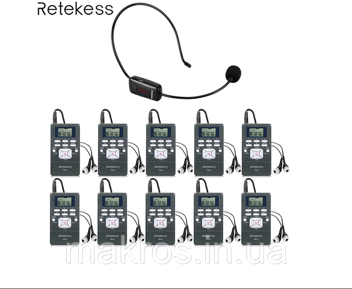 Система радіогід 1 передавач 10 приймачів TR503 + 10 FM радіо, фото 1