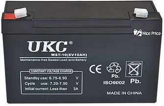 Свінцево-кислотний акумулятор батарея UKC WST-10 6V 10A (2709)