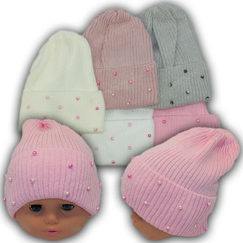 Детские шапки с бусинками и отворотом Детские шапки с бусинками и отворотом
