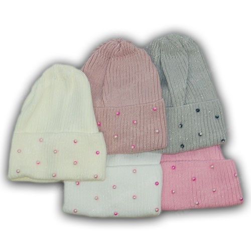 Детские шапки с бусинками и отворотом Детские шапки с бусинками и отворотом