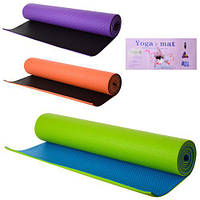Двухцветный коврик для фитнеса MS 2366 йогамат размер 173-61 толщина 0,6 см
