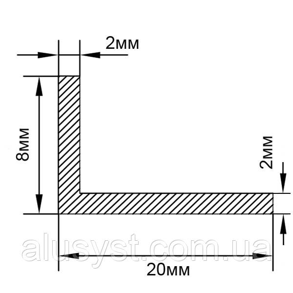 20х8х2 / 50 см / Кутник різнобічний / без покриття