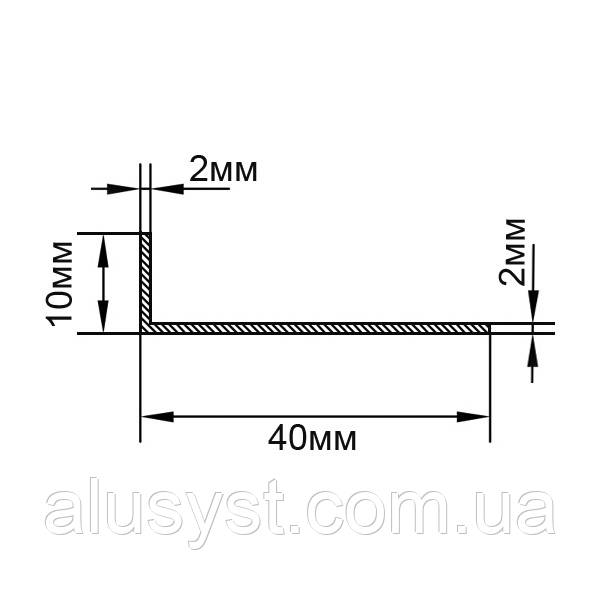 40х10х2 / 1 метр / Кутник алюмінієвий / без покриття