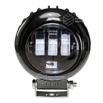 Фара LED кругла чорна 30W, 3 лампи, 10/30V 6000K товщина: 65 мм
