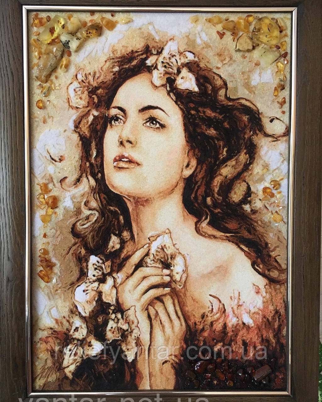 Картина из янтаря " Девушка ",Картина з бурштина « Дівчина» 40x60 см