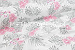 Лоскуток. Тканина бавовняна "Рожеві орхідеї та сіре листя" на білому 73*160 см, фото 2