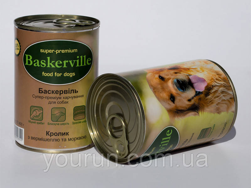 Baskerville консервований корм для собак, кролик з локшиною і морквою, 800гр