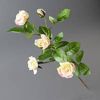 Розы белые с розовым искусственные на одной ветке 72 см