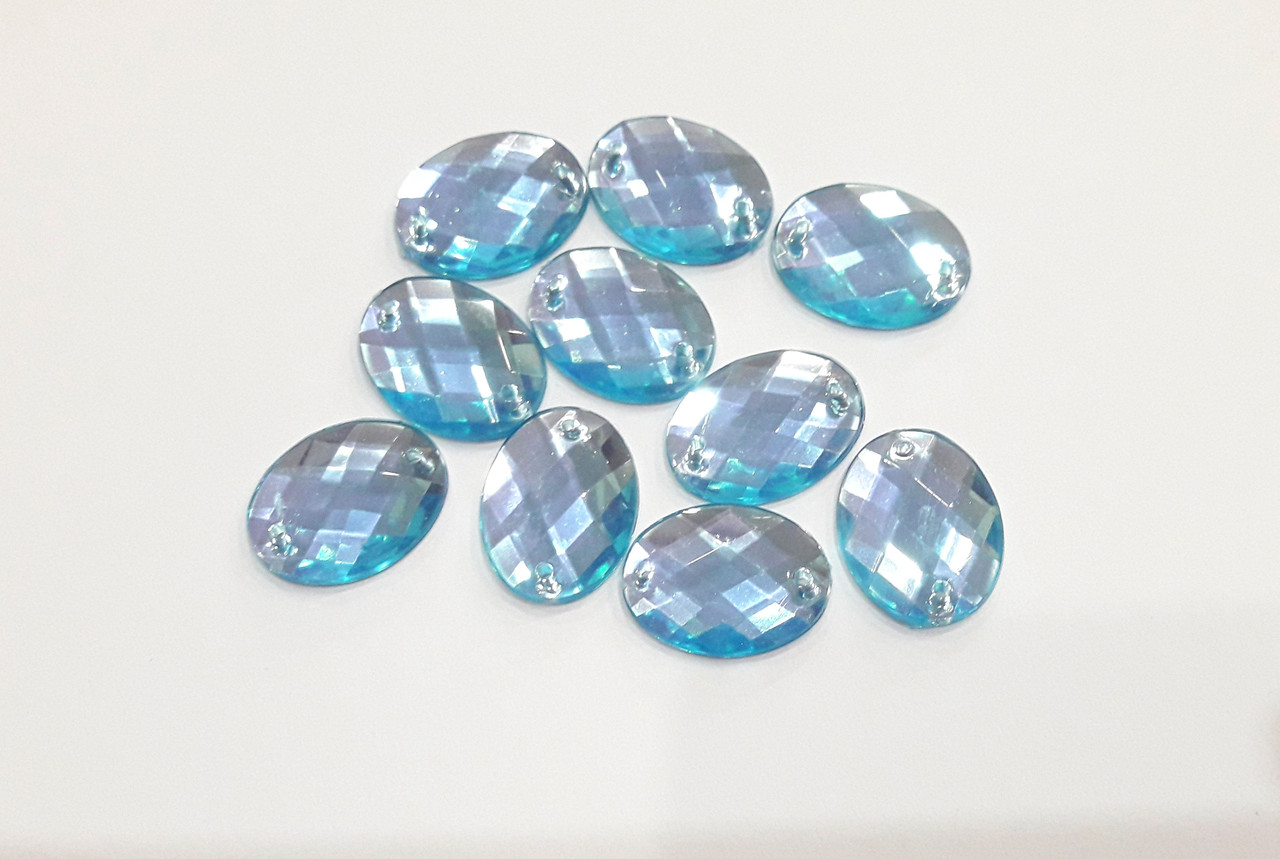 Стрази пришивні пластикові на 2 дірки. 10 шт. Голубі (20 мм х 15мм)