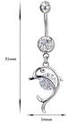 Сережок пірсинг у пупок із підвіскою дельфін і білим кристалом, фото 5