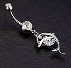 Сережок пірсинг у пупок із підвіскою дельфін і білим кристалом, фото 3