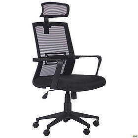 Офісне крісло Neon HR AMF чорне сітка спинка з підголівником