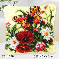 Наборы для рукоделия (ковровая техника) подушка "букет с бабочкой"
