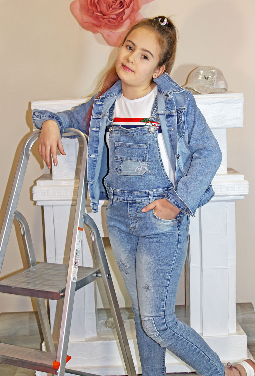 Джинсовий комбінезон для дівчинки "Зірки" 128, фото 1