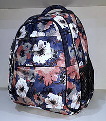 Рюкзак шкільний ортопедичний для дівчинки в 1-5 клас синій "Квіти" модний два відділи Dolly 536 30х39х21 см