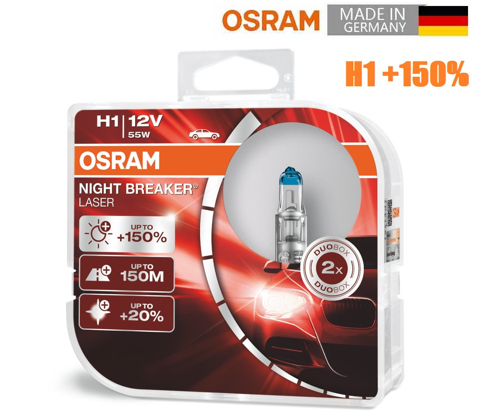 Автомобільні лампи H1 Osram Night Breaker 150 64150NL-HCB, галогенова лампа для авто