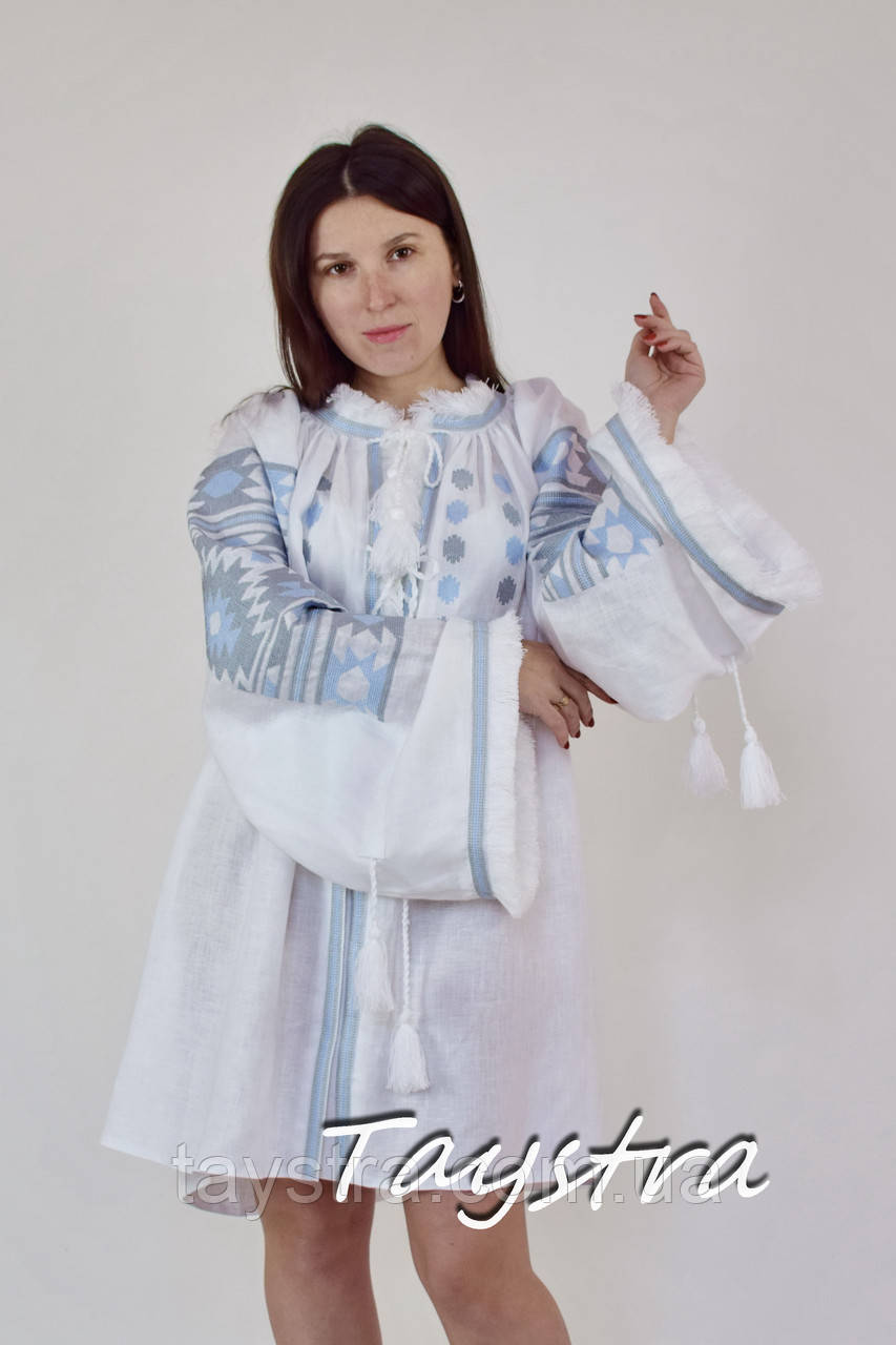 Туніка біла блуза вишиванка льон, стиль бохошик, вишите плаття вишиванка, блузка туніка з вишивкою