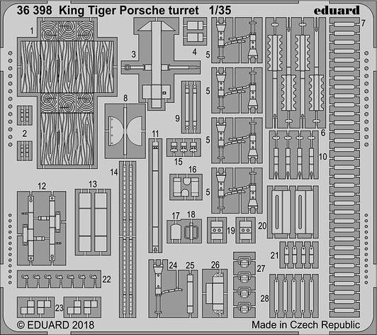 Фототравлення для збірної моделі танка King Tiger вежа Porsche (MENG). 1/35 EDUARD 36398, фото 1