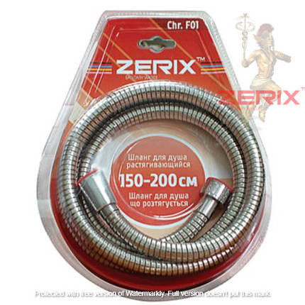 Шланг для лійки душа розтяжний 150-200 ZERIX Chr.F01 Блістер, фото 3