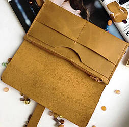 Гаманець гаманець, портмоне "HER" ручної роботи, натуральна шкіра+гравіювання жовтий