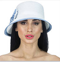 Женская летняя шляпа цвет белый с серой и синей окантовкой
