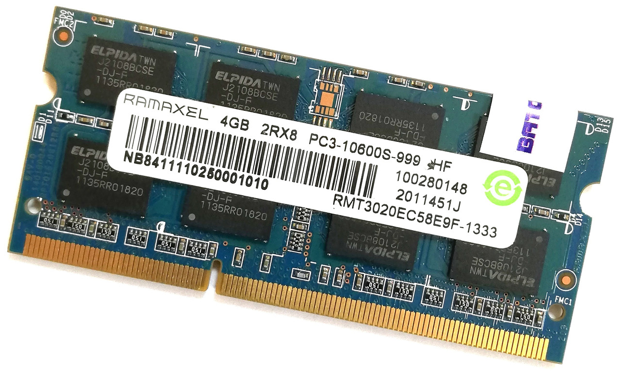 Оперативна пам'ять для ноутбука Ramaxel SODIMM DDR3 4Gb 1333MHz 10600s 2R8 CL9 (RMT3020EC58E9F-1333) Б/В