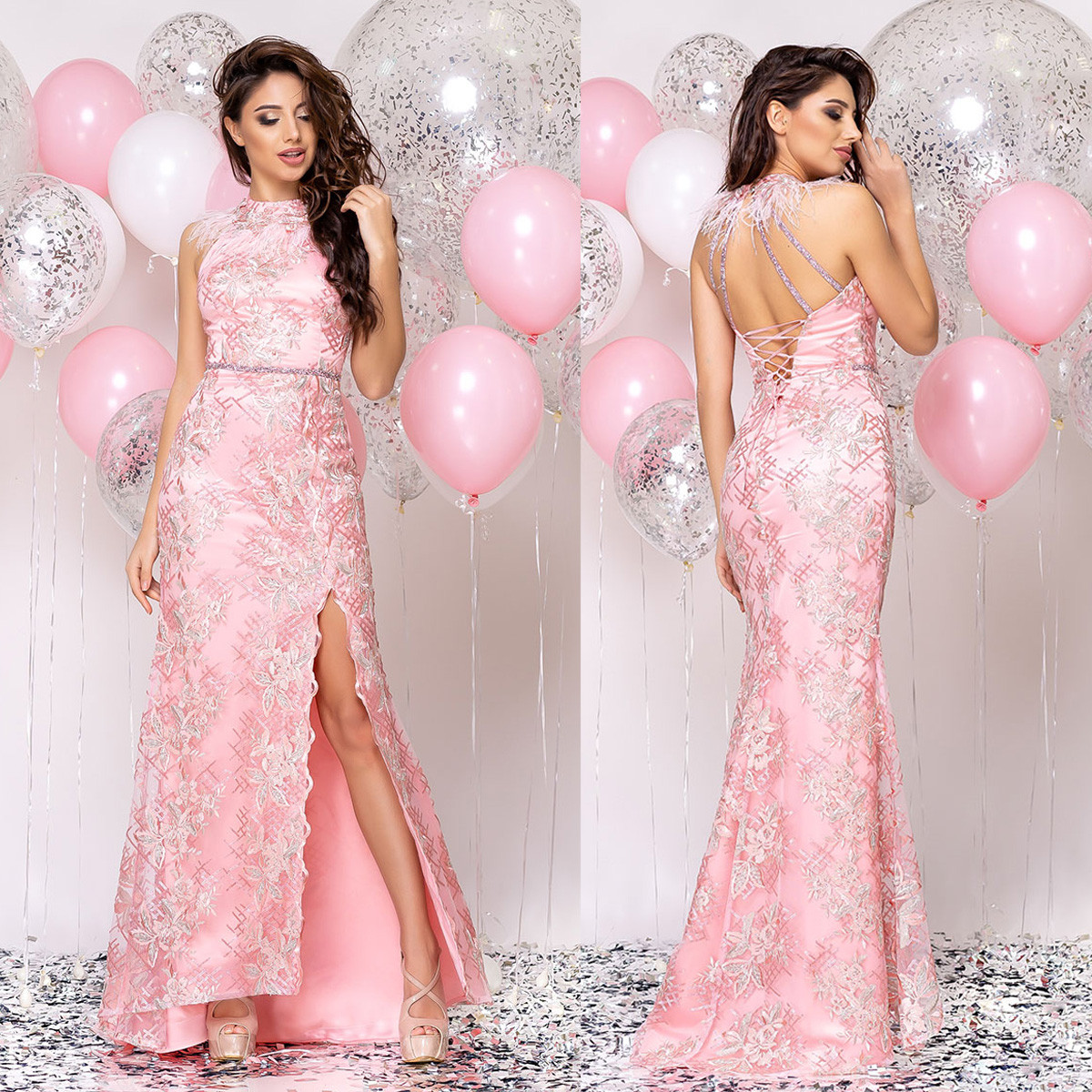 Вечернее платье рыбка со шлейфом коралловое "Рианна" / anna-best.com