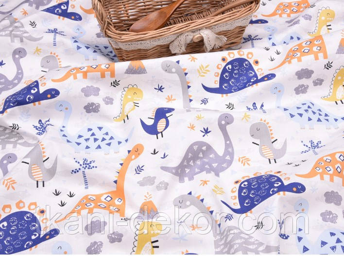 Сатин (хлопкова тканина) дракончики сірі і пальми ( 0,90*160), фото 1