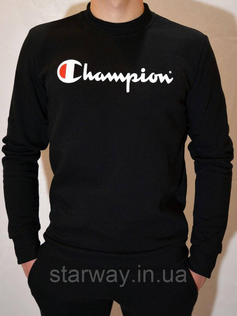 Чорний світшот | кофта з принтом champion
