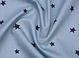 Сатин (бавовняна тканина) зірки чорні на бірюзі (нові), фото 3
