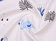 Сатин (бавовняна тканина) фламінго блакитний з пальмовим листям, фото 3