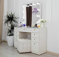 Стіл для макіяжу з гримувальних дзеркалом на надставці, стіл візажиста з ящиками, колір - білий