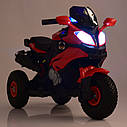 Дитячий електромобіль Мотоцикл M 4188 AL-4, гумові колеса, шкіряне сидіння, синій, фото 6