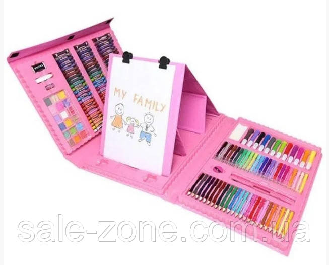 Набор для рисования юного художника с мольбертом (176 предметов) в кейсе Розовый - фото 2 - id-p1126567102
