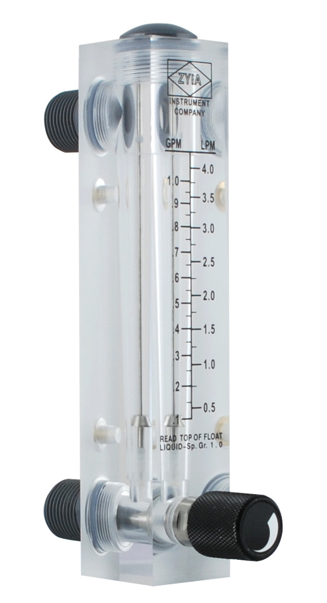 Ротаметр для воды (0,5-4 л/мин) панельный 1/2" с регулятором потока - фото 2 - id-p1126644880