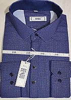 Рубашка мужская батальная Bendu vd-0101 синяя в принт стрейч коттон Турция с длинным рукавом 48